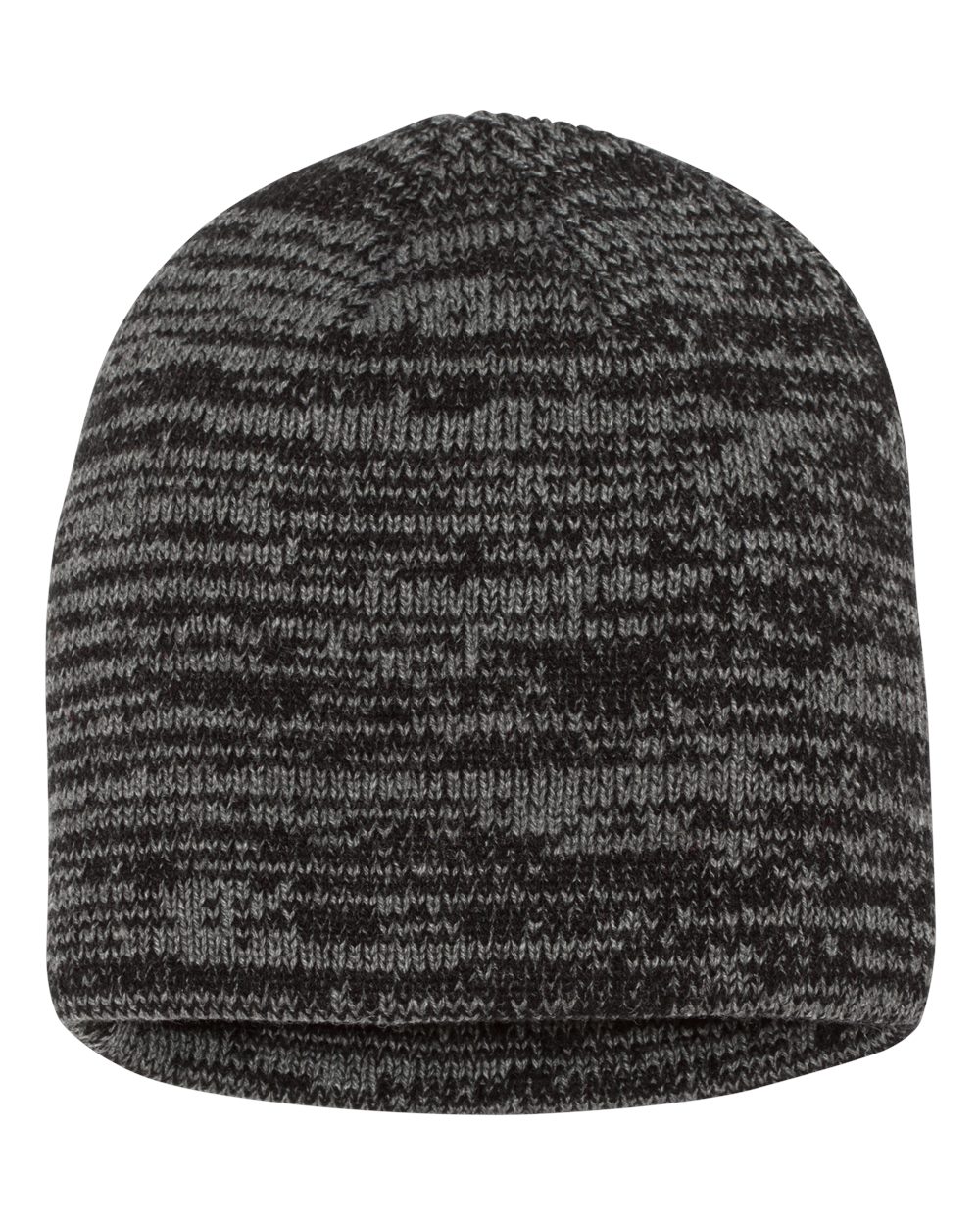 Front View of Black/ Dark Grey 8" Marled Beanie - SP03