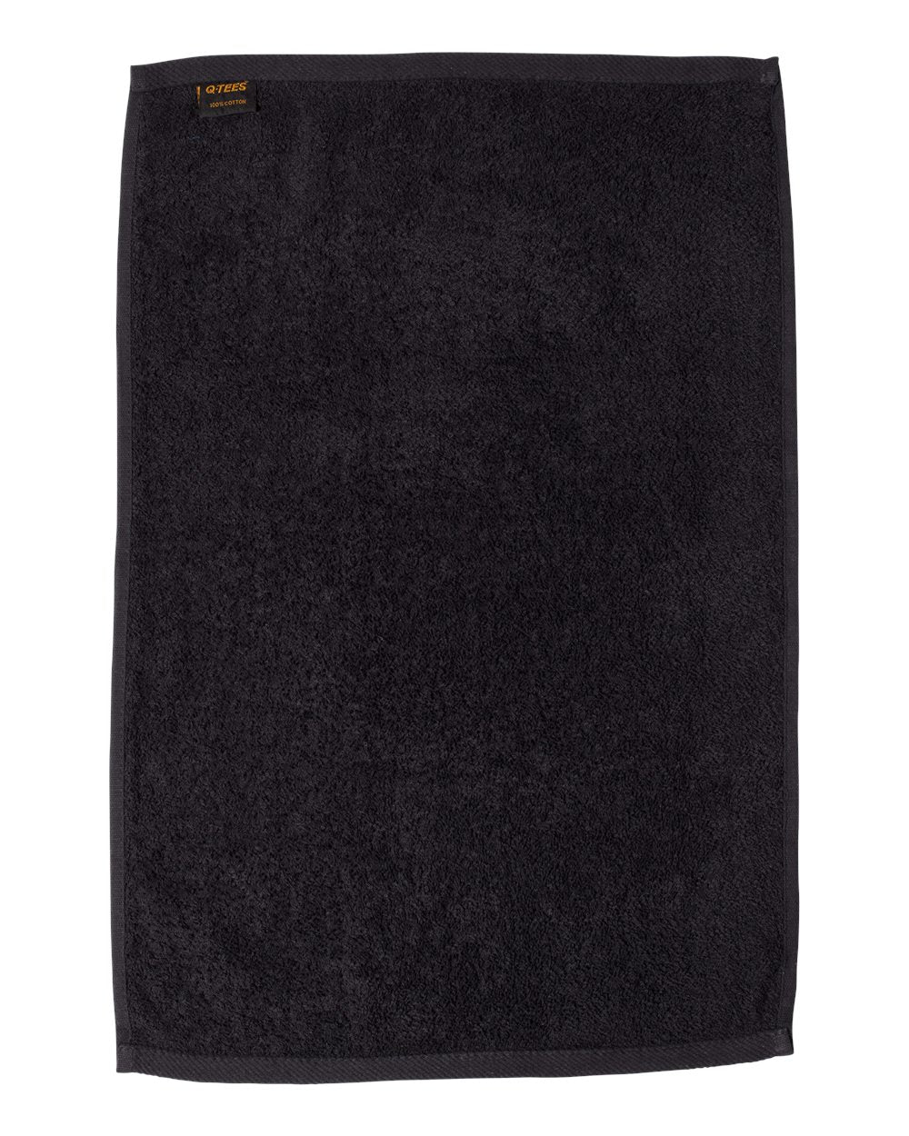 Front View of Black Deluxe Hemmed Hand Towel - T300