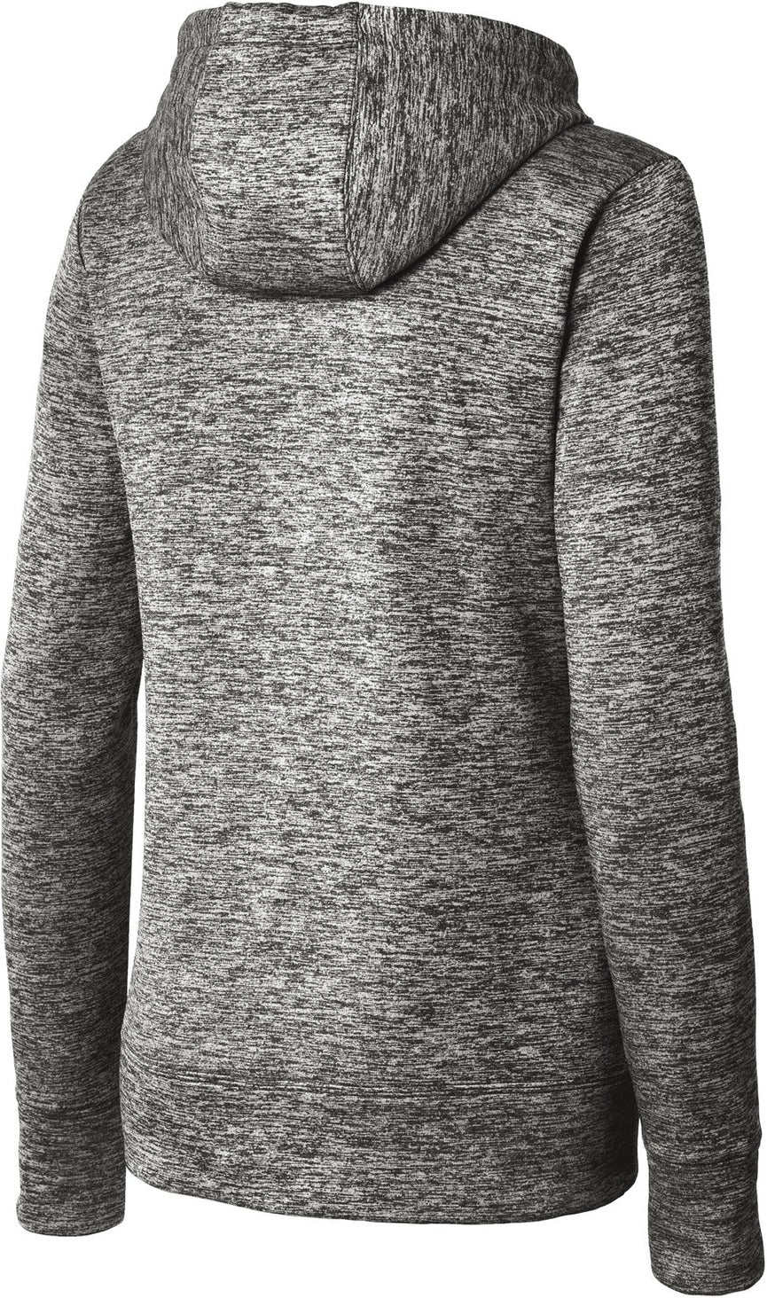Front View of Black Electric Sport-Tek Women's PosiCharge Electric Heather Fleece Hooded Pullover. LST225
