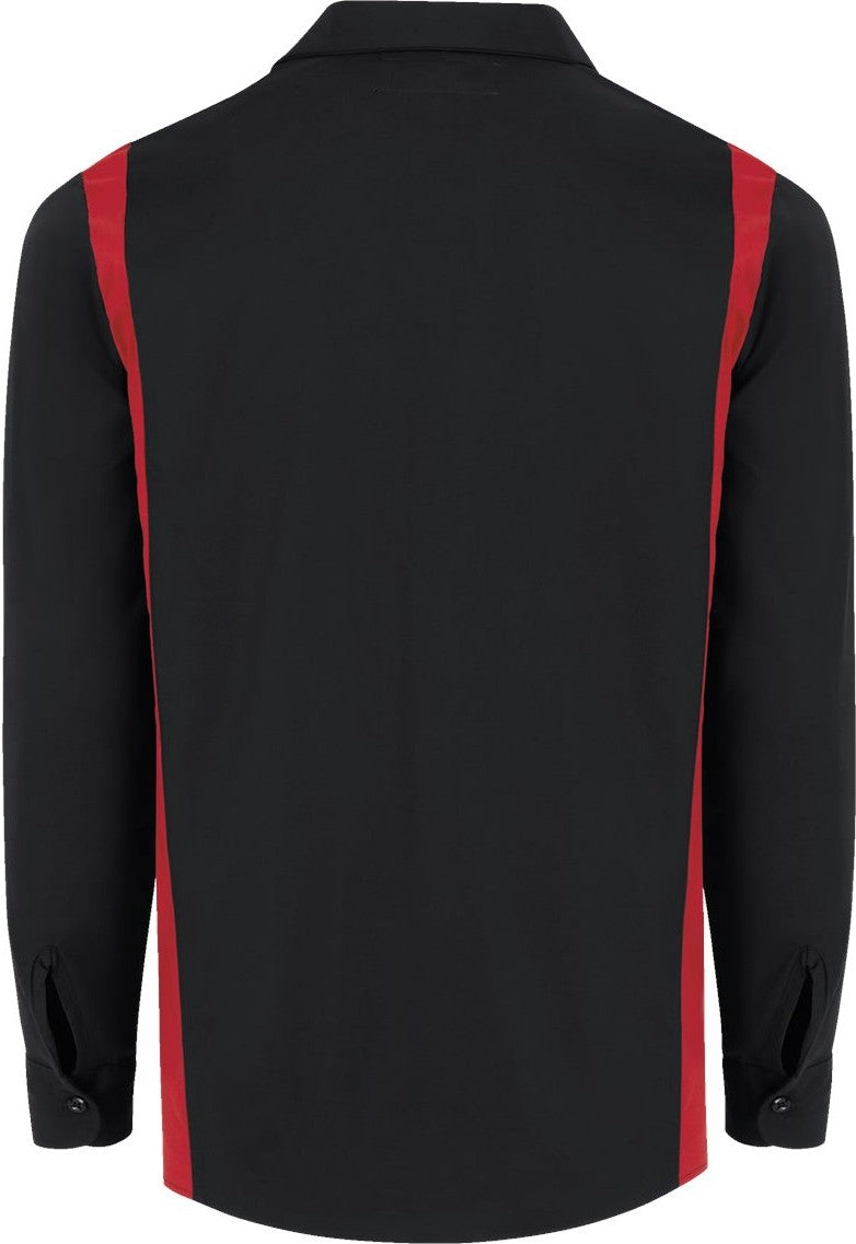 Rear View of Black/ English Red Industrial Colorblocked Long Sleeve Shirt - 5524