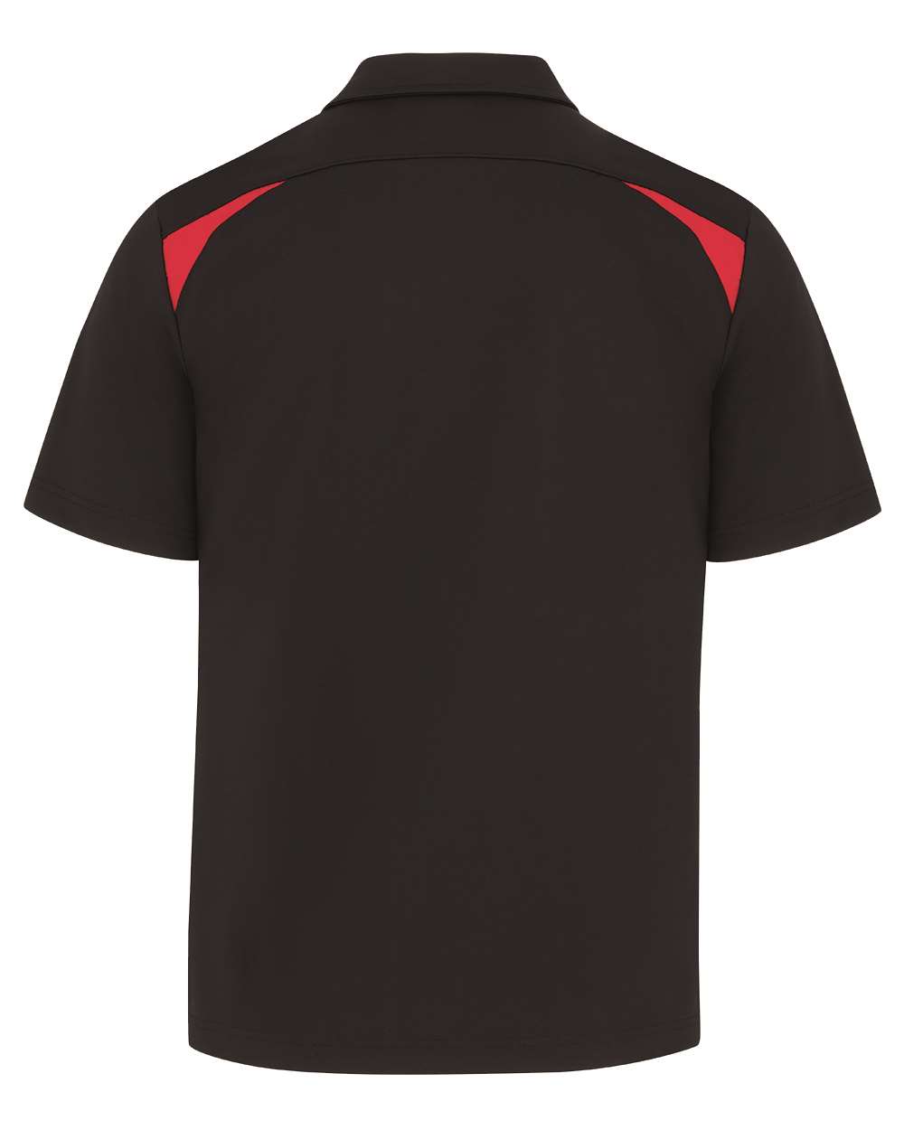 Rear View of Black/ English Red Team Performance Short Sleeve Work Shirt - LS66