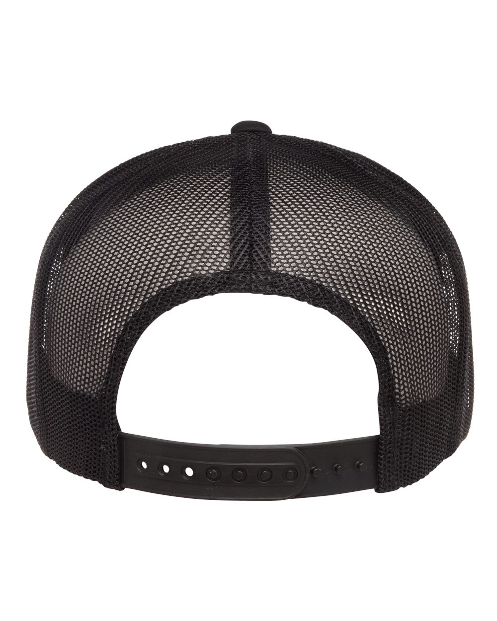 Front View of Black Five-Panel Classic Trucker Cap - 6006