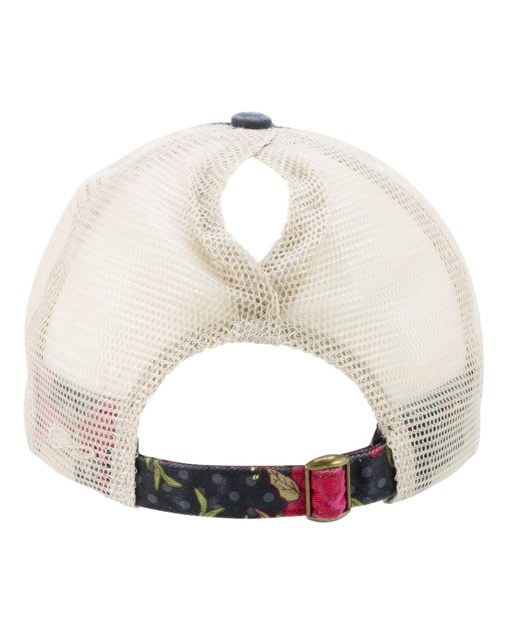 Rear View of Black/ Floral/ Khaki Women&#39;s Printed Bill with Mesh Back Cap - JANET