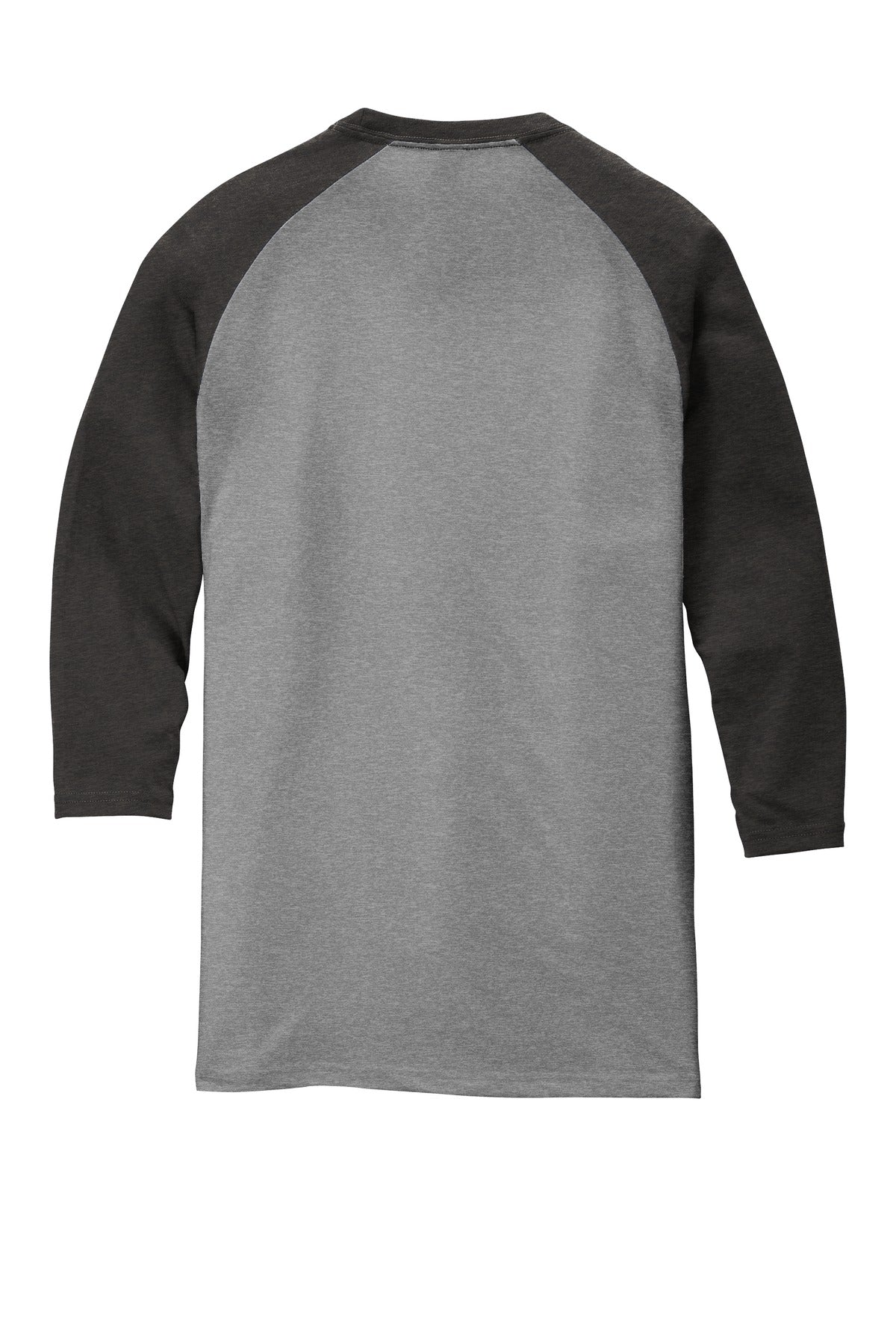 Front View of Black Fr/Gry F District Perfect Tri 3/4-Sleeve Raglan. DM136