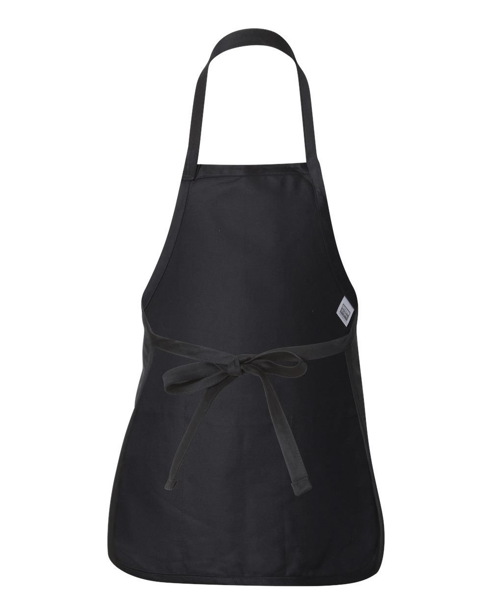 Front View of Black Full-Length Apron with Pouch Pocket - Q4250