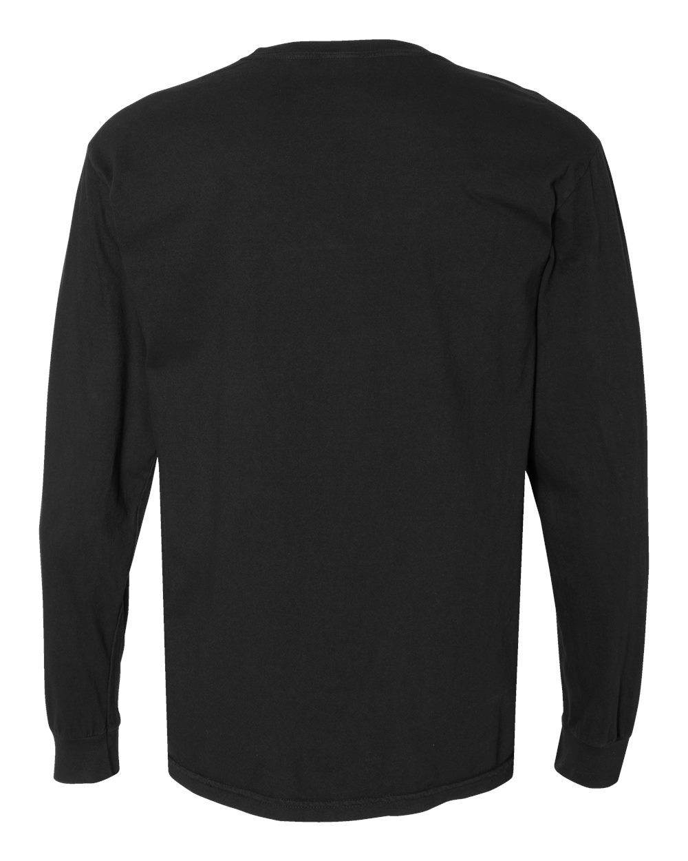 Front View of Black Garment-Dyed Heavyweight Long Sleeve T-Shirt - 6014