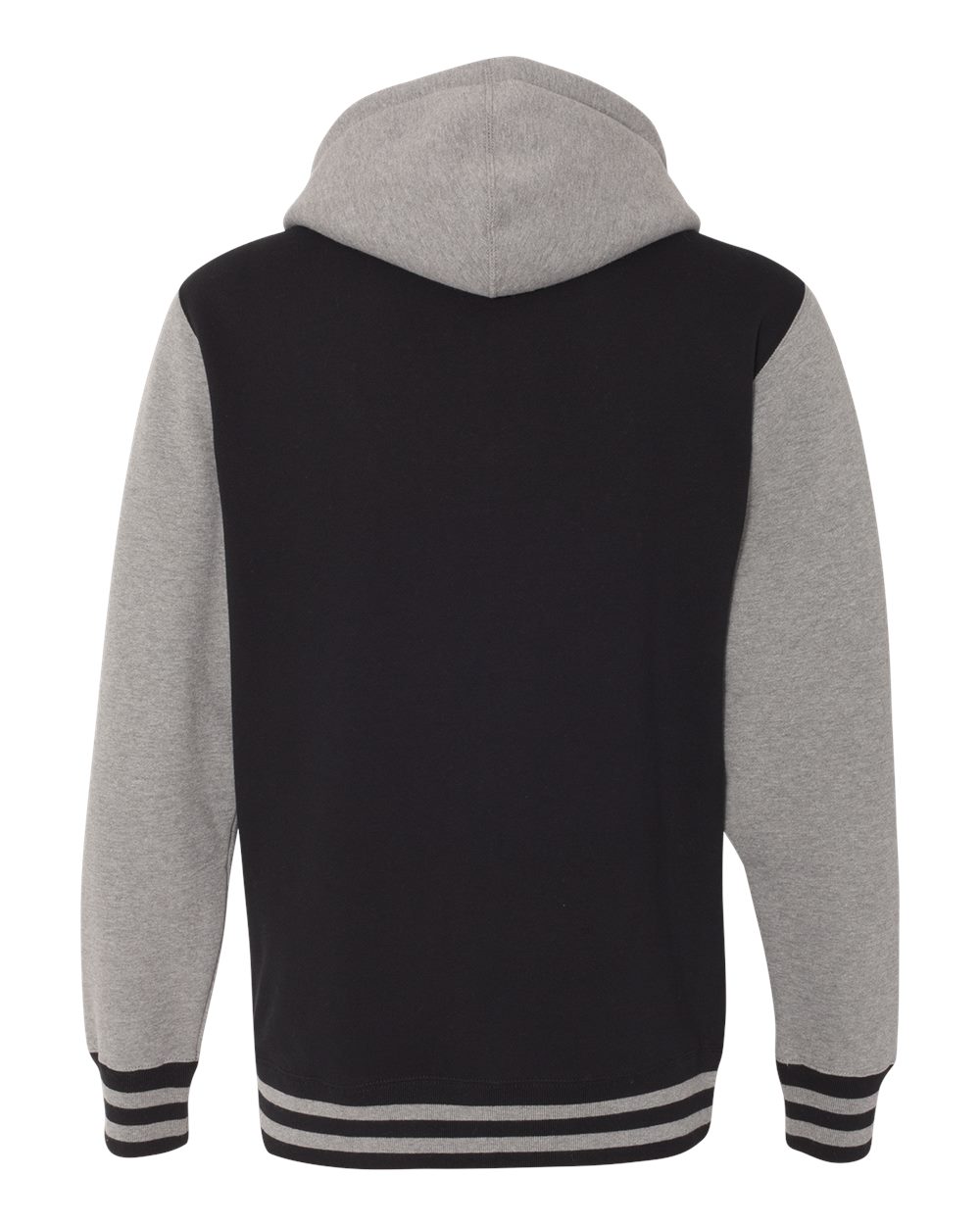 Front View of Black/ Gunmetal Heather Heavyweight Varsity Full-Zip Hooded Sweatshirt - IND45UVZ