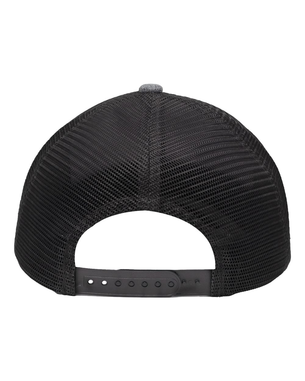Front View of Black Heather/ Black Modern Six-Panel Trucker Fit Cap - SP1650