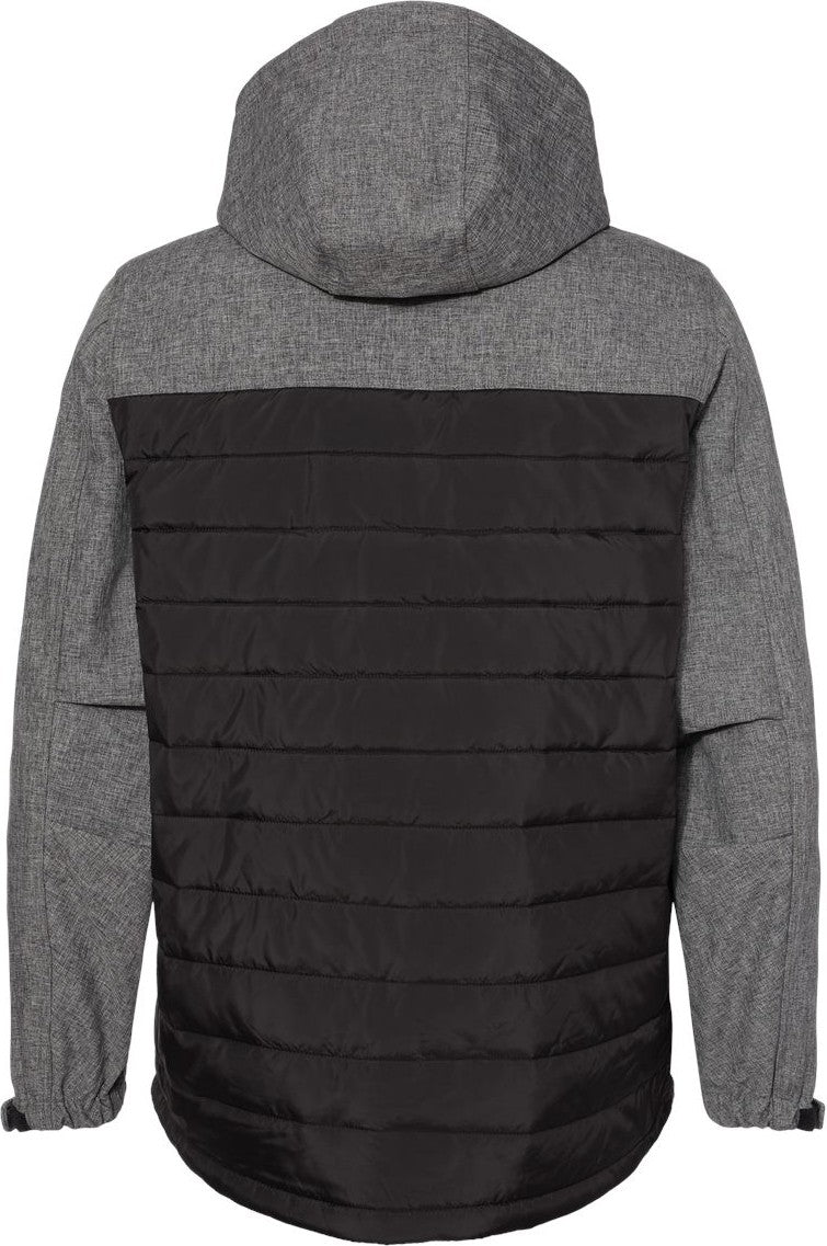 Front View of Black Heather/ Black Pinnacle Soft Shell Puffer Jacket - 5324