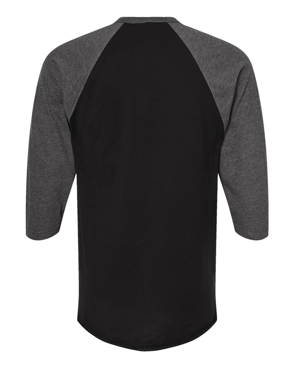 Rear View of Black/ Heather Charcoal Fine Jersey Raglan T-Shirt - 245