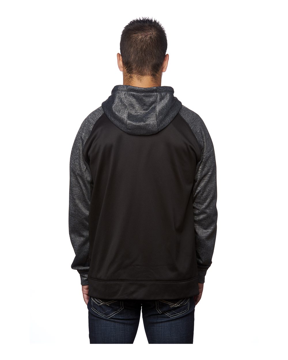 Front View of Black/ Heather Charcoal Performance Raglan Full-Zip Sweatshirt - 8660
