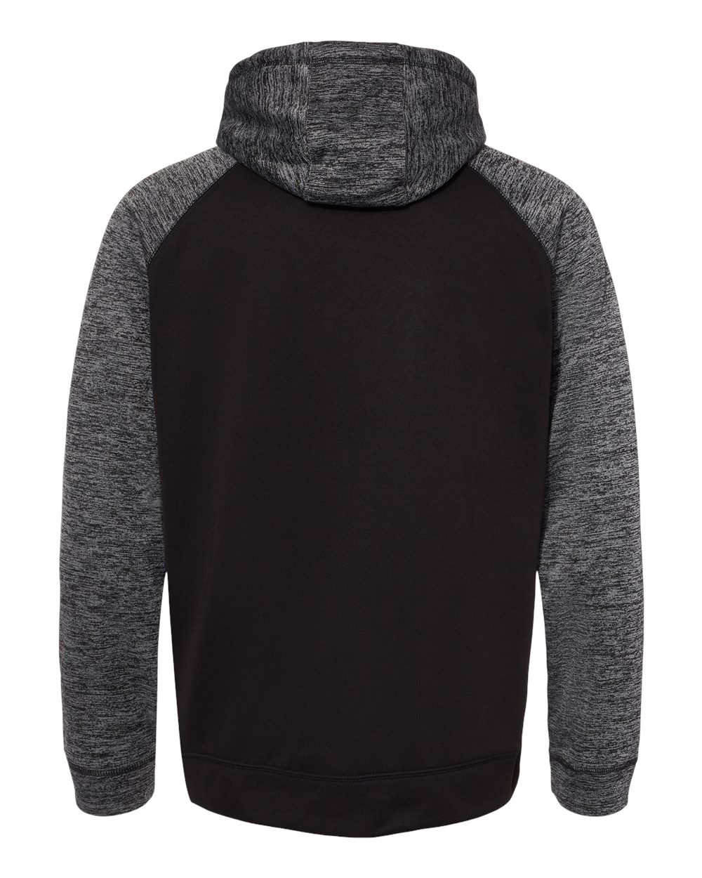 Front View of Black/ Heather Charcoal Performance Raglan Pullover Sweatshirt - 8670