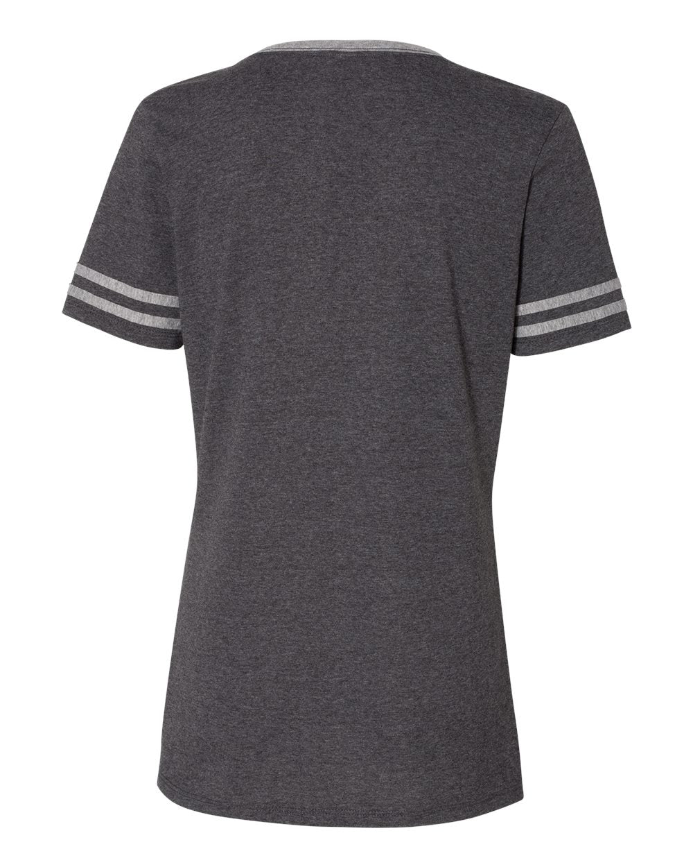 Front View of Black Heather/ Oxford Women's Varsity Triblend V-Neck T-Shirt - 602WVR