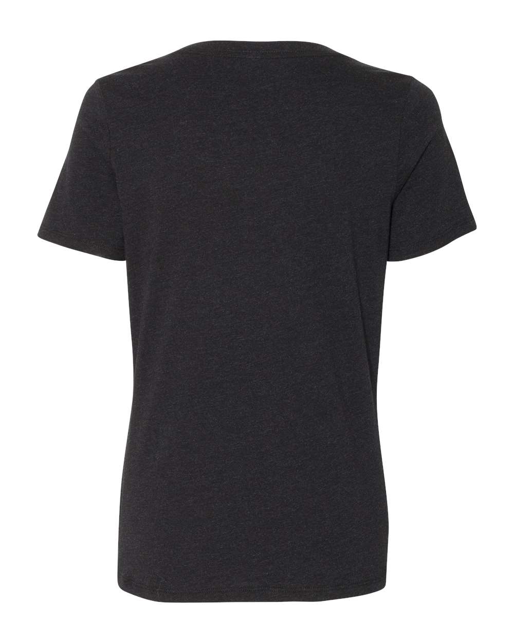 Front View of Black Heather Women's Relaxed Heather CVC V-Neck Tee - 6405CVC
