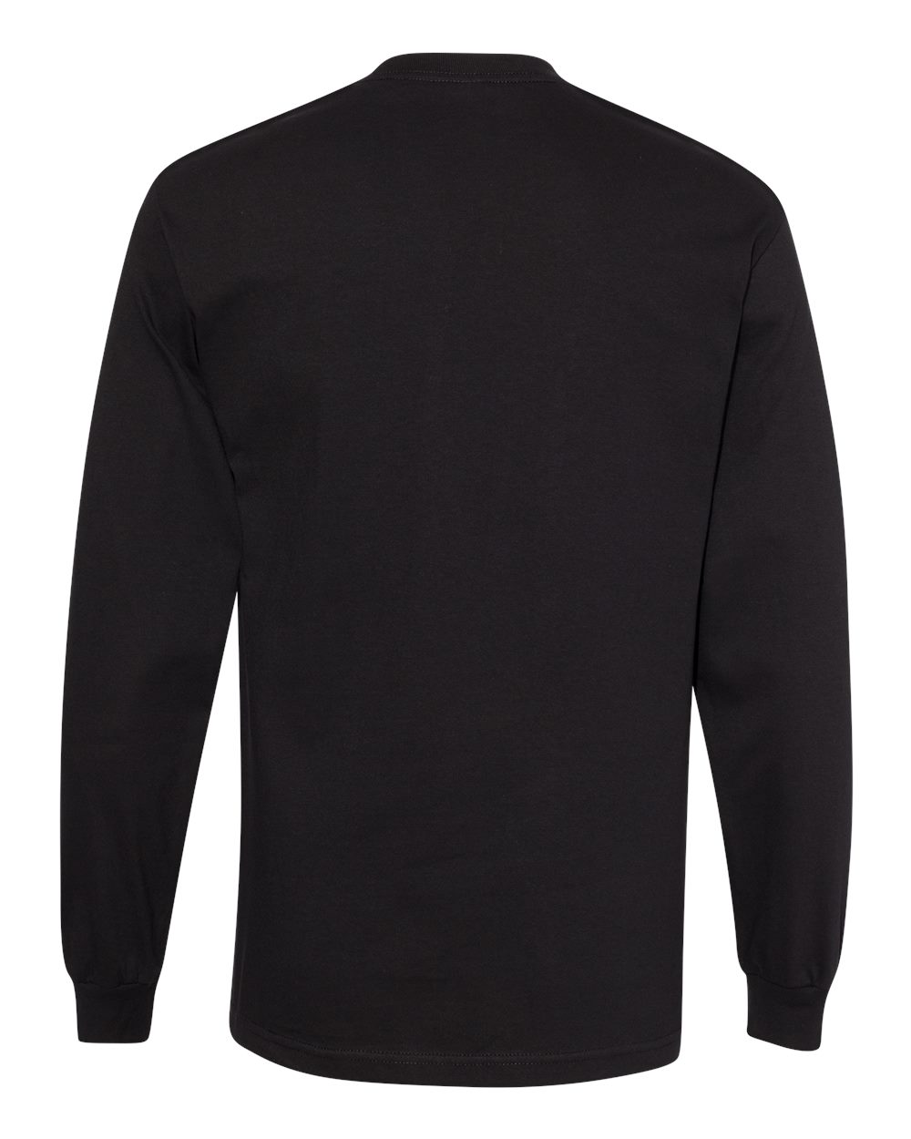 Front View of Black Heavyweight Cotton Long Sleeve Tee - 1304