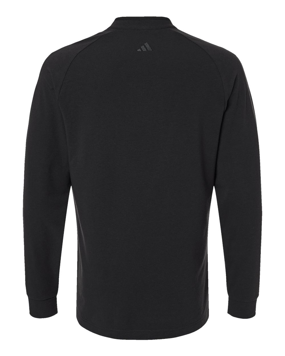 Front View of Black Henley Long Sleeve T-Shirt - A597
