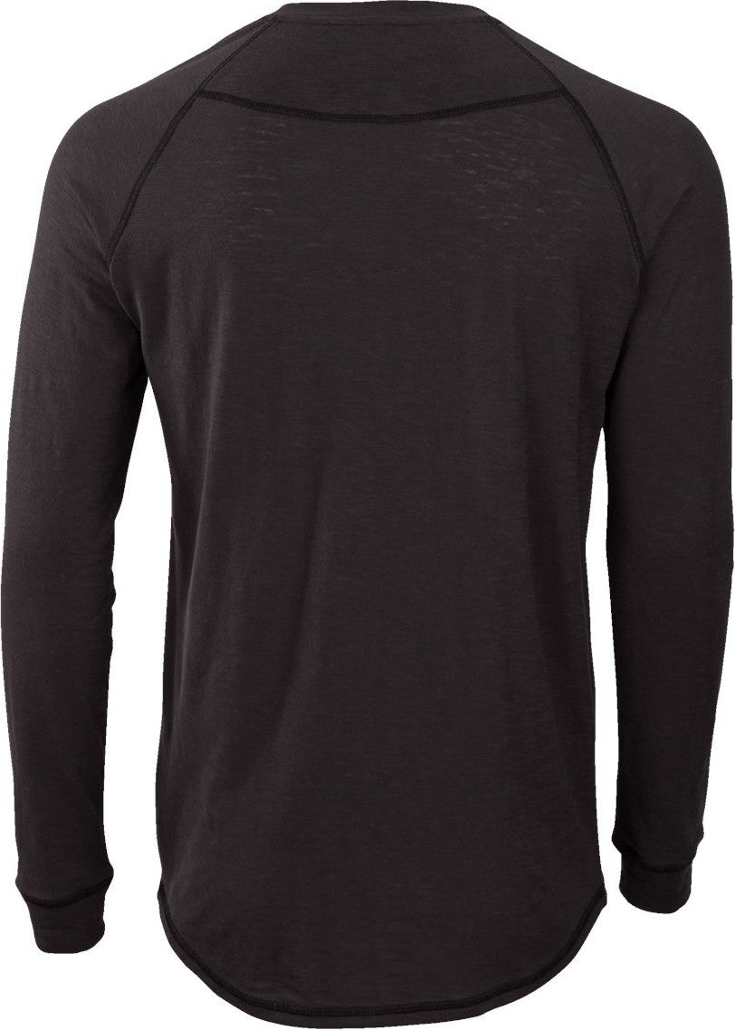 Front View of Black Henley Long Sleeve T-Shirt - BM3101