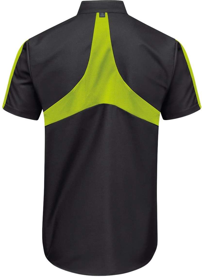 Front View of Black/ High Vis Yellow Mimix™ Pro+ Short Sleeve Work Shirt With OilBlok - Tall Sizes - SX46T