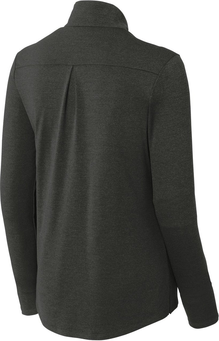 Rear View of Black Hthr Sport-Tek Women's Endeavor 1/2-Zip Pullover. LST469
