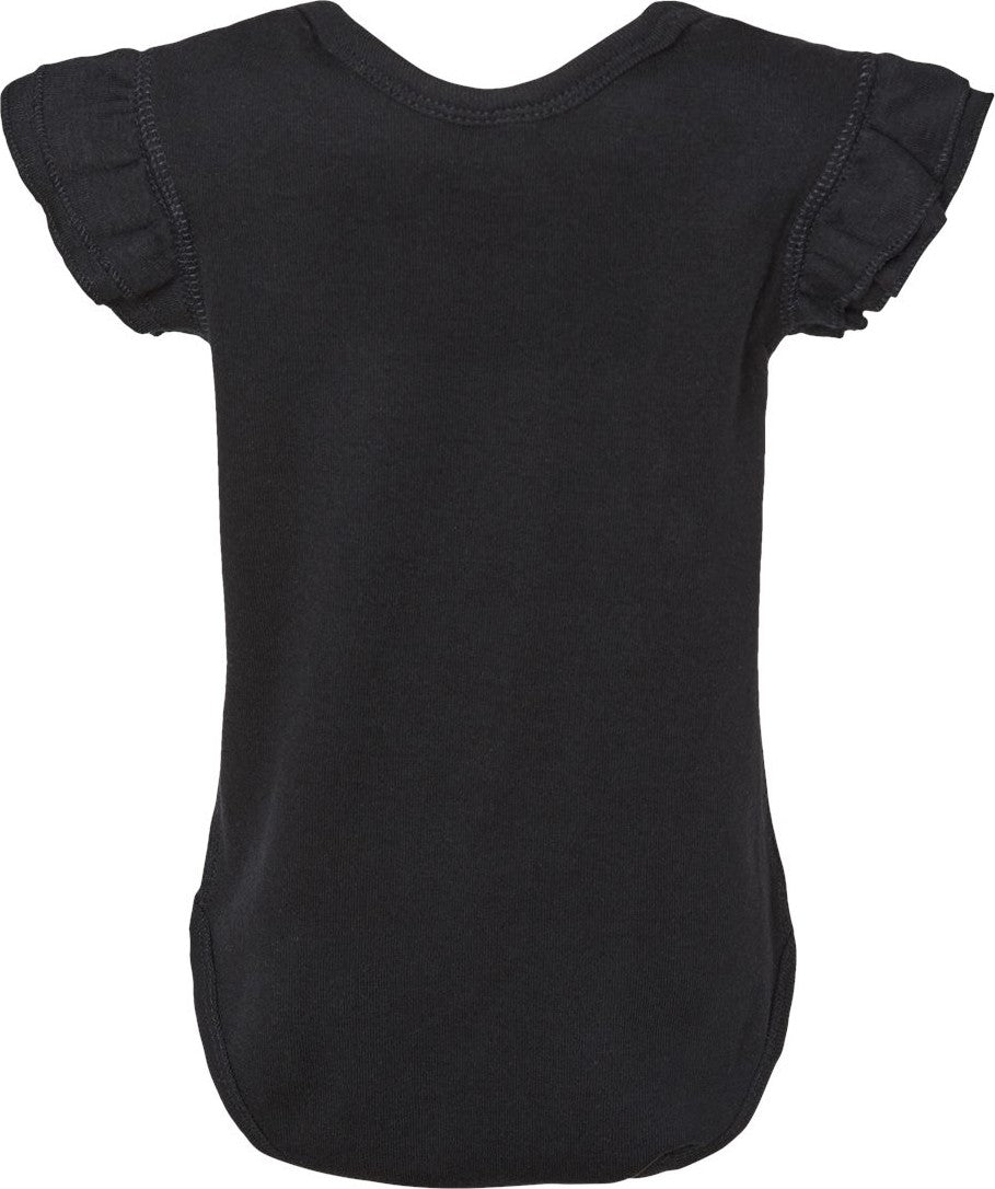 Front View of Black Infant Flutter Sleeve Baby Rib Bodysuit - 4439