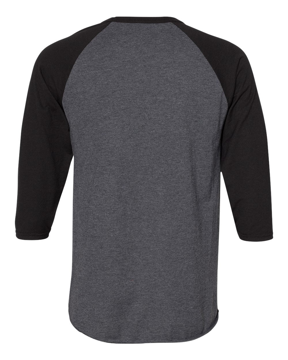 Front View of Black Ink Heather/ Black Ink Premium Blend Ringspun Three-Quarter Sleeve Raglan Baseball T-Shirt - 560RR