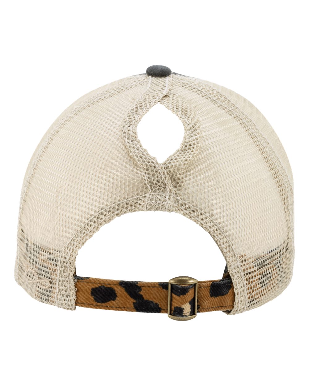 Rear View of Black/ Leopard/ Khaki Women&#39;s Printed Bill with Mesh Back Cap - JANET