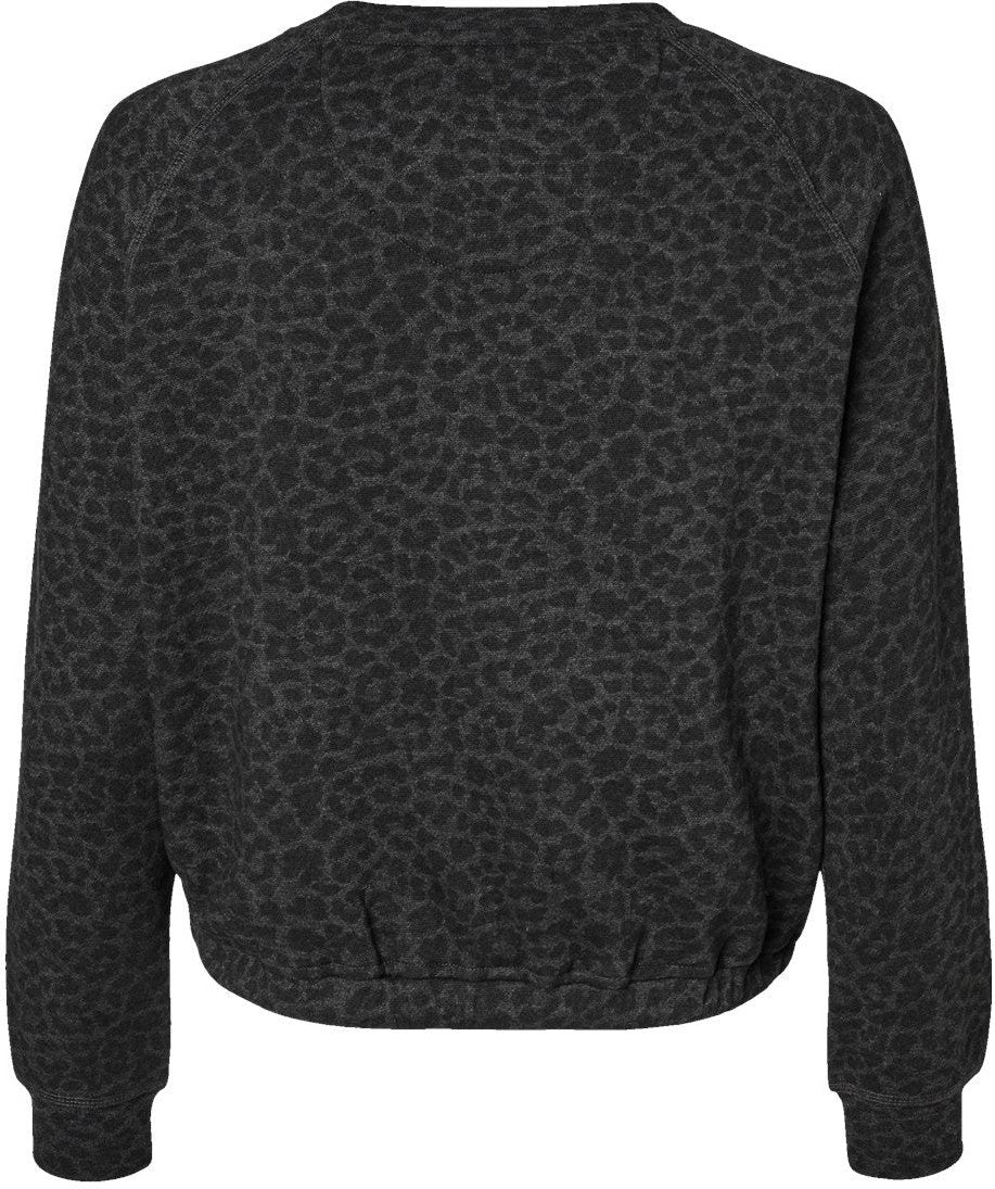 Front View of Black Leopard Women's Relaxed 3-End Boxy Fleece Crewneck Sweatshirt - 3528
