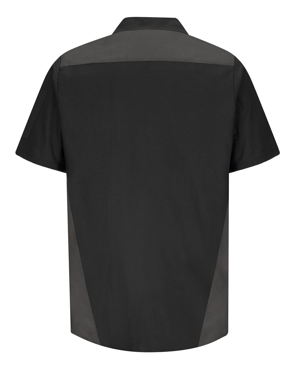 Rear View of Black/ Light Grey/ Charcoal Tri-Color Short Sleeve Shop Shirt - SY28