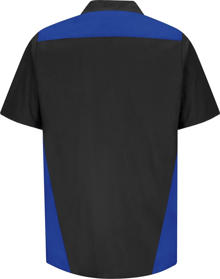 Front View of Black/ Light Grey/ Royal Tri-Color Short Sleeve Shop Shirt - SY28