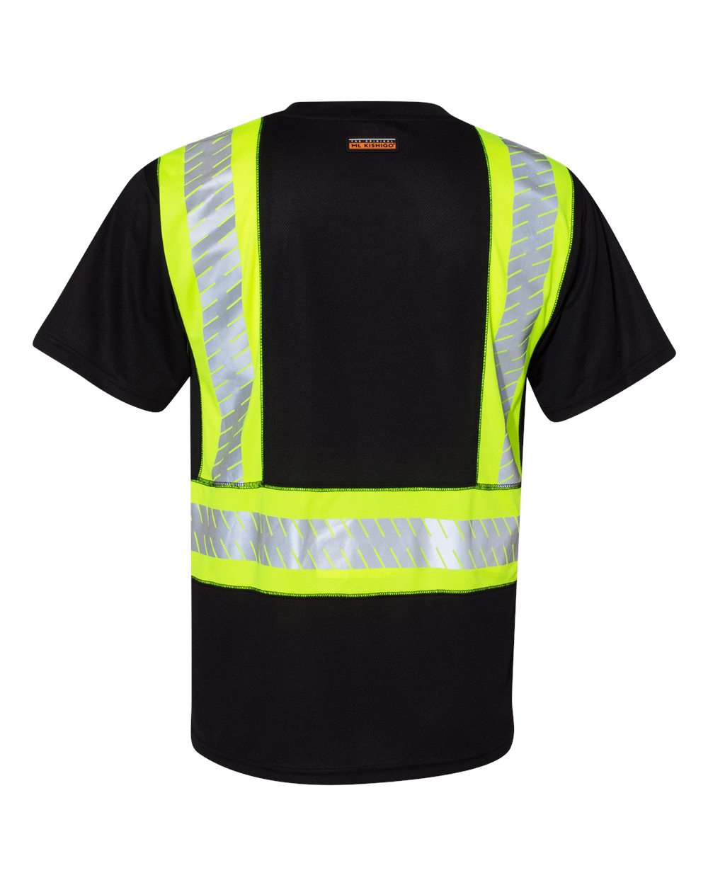 Rear View of Black/ Lime - B200 EV Series® Enhanced Visibility Contrast Pocket T-Shirt - B200-204