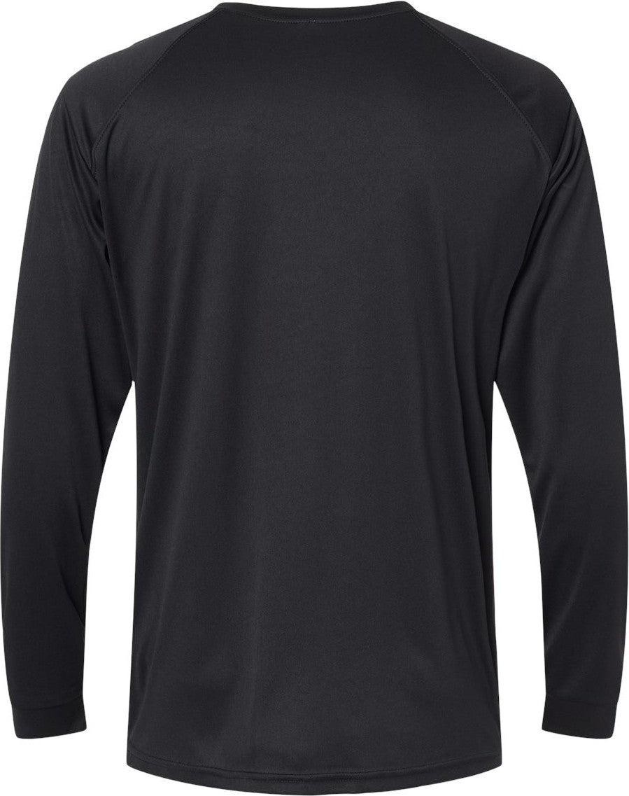 Front View of Black Long Islander Performance Long Sleeve T-Shirt - 210