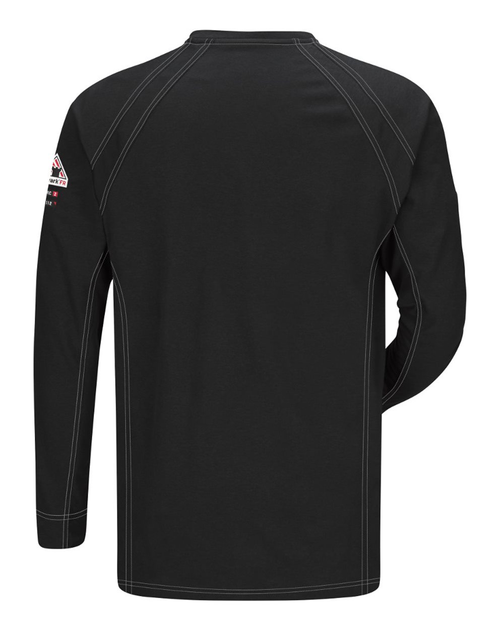 Front View of Black Long Sleeve Henley - QT20