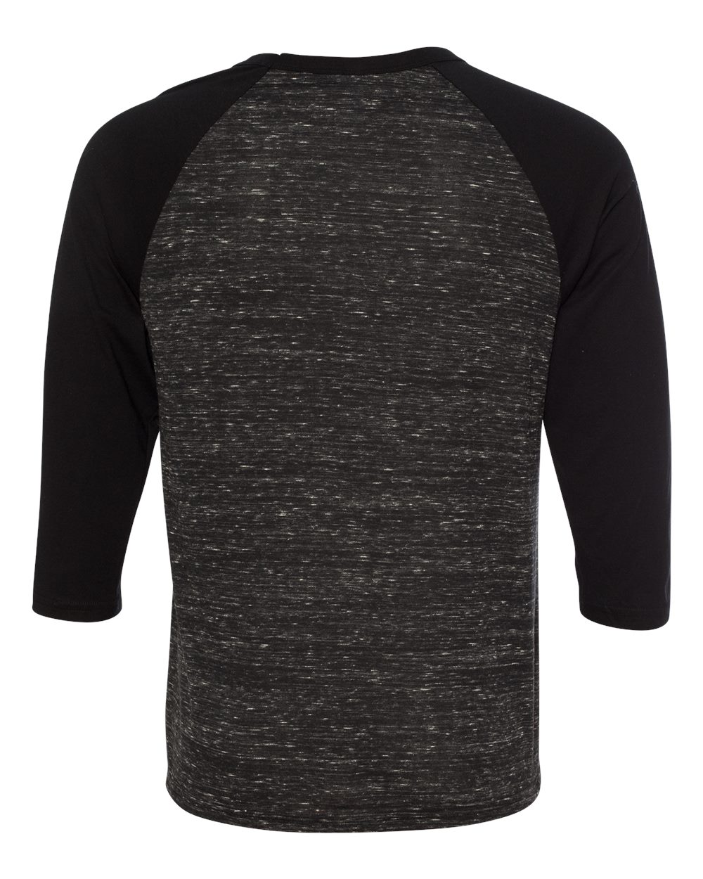 Rear View of Black Marble/ Black Three-Quarter Sleeve Baseball Tee - 3200