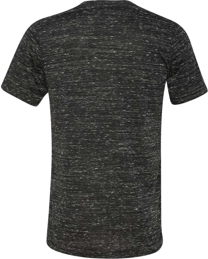 Front View of Black Marble Textured Jersey V-Neck Tee - 3655