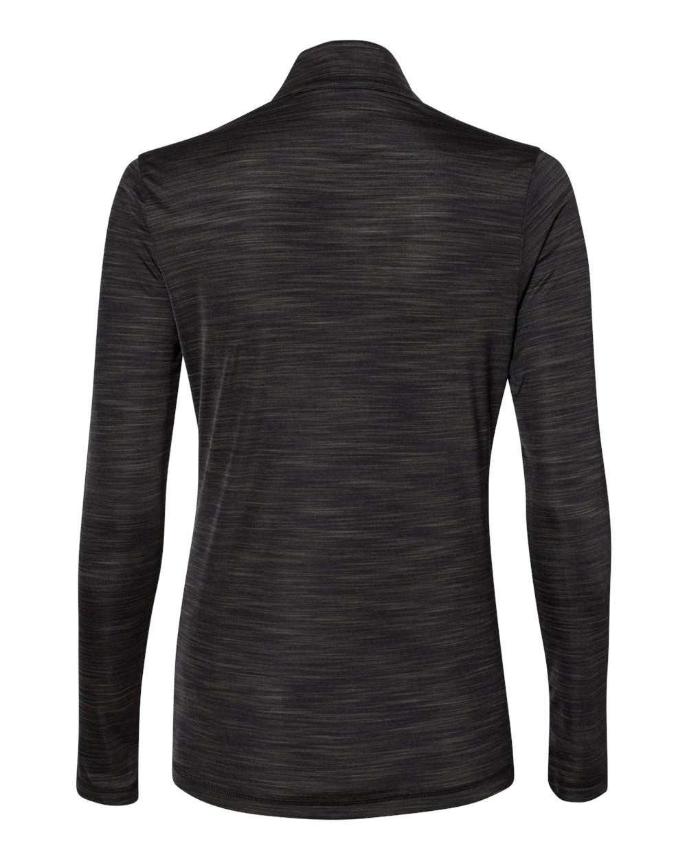 Rear View of Black Melange Women&#39;s Lightweight Mélange Quarter-Zip Pullover - A476
