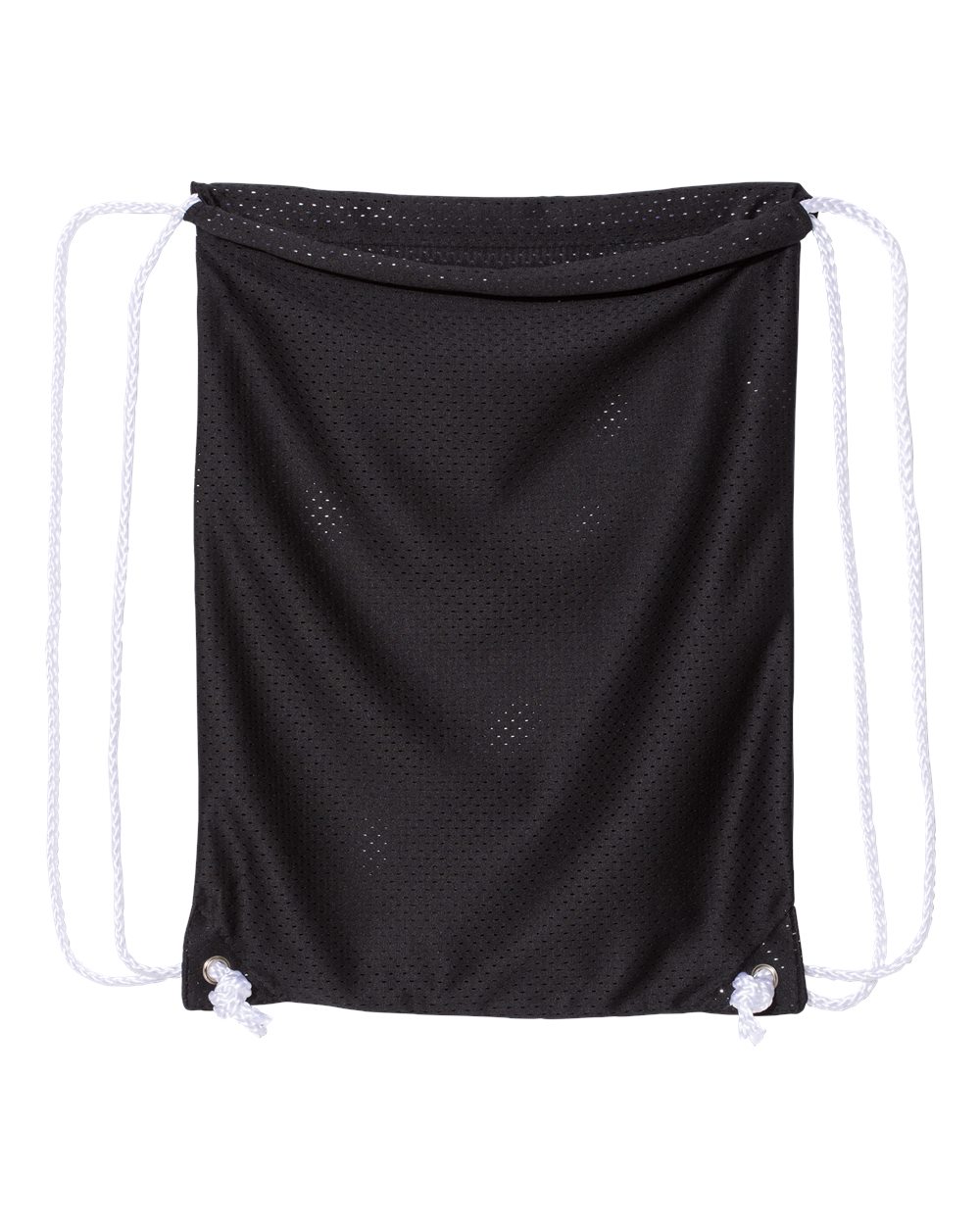Front View of Black Mesh Drawstring Backpack - 8895