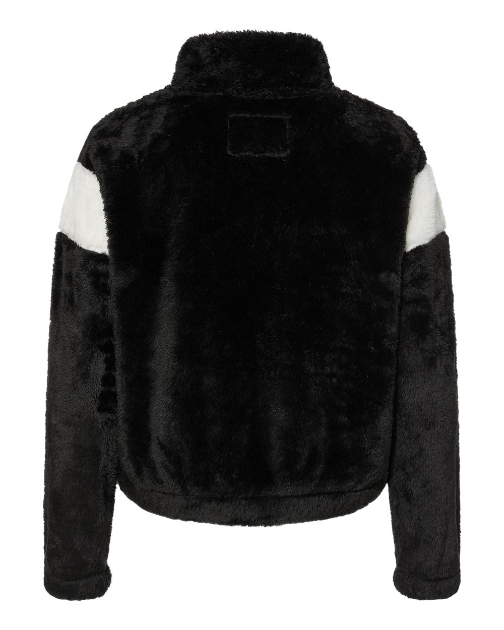 Rear View of Black/ Natural Women&#39;s Remy Fuzzy Fleece Pullover - FZ04