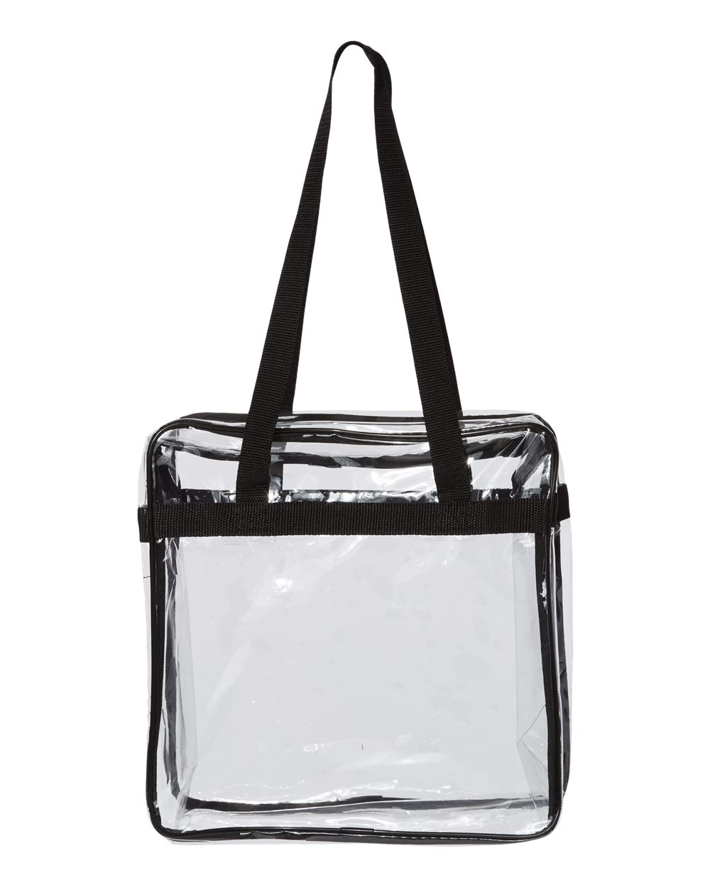 Front View of Black OAD Clear Tote with Zippered Top - OAD5005