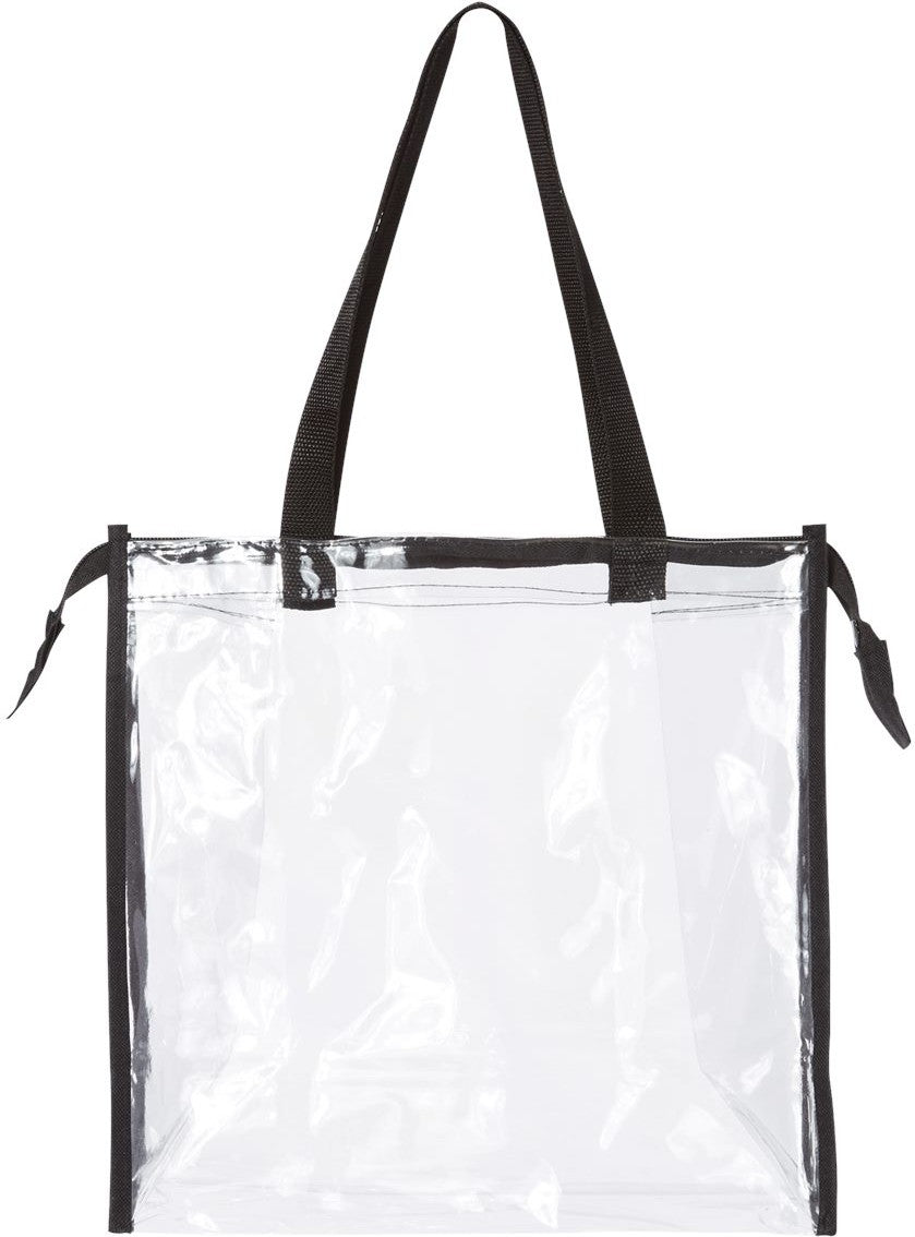 Front View of Black OAD Clear Zippered Tote with Full Gusset - OAD5006