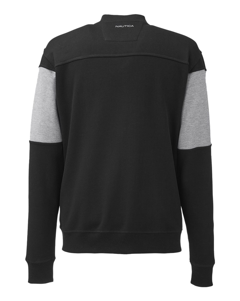 Front View of Black/ Oxford Heather Anchor Fleece Colorblocked Bomber Jacket - N17928