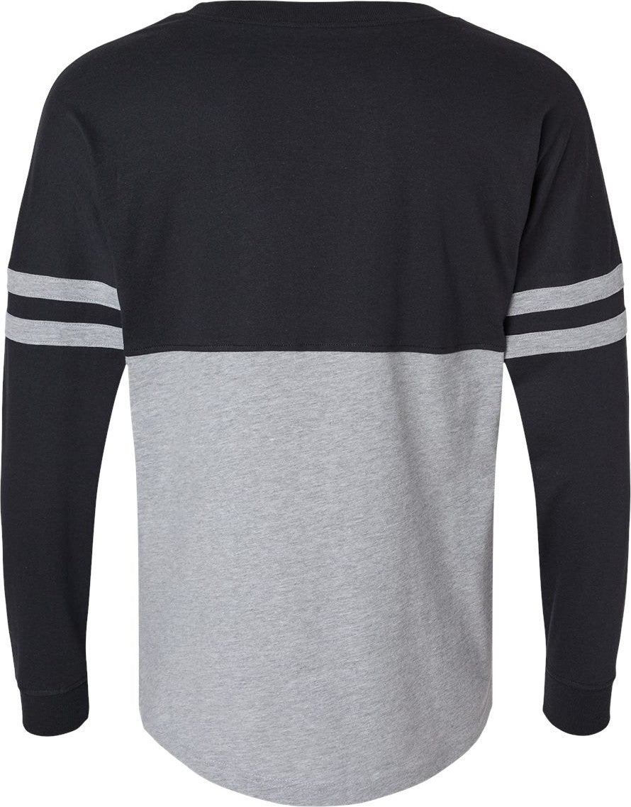 Front View of Black/ Oxford Women's Pom Pom Long Sleeve Jersey T-Shirt - BW3514