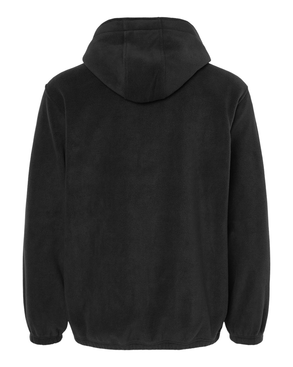 Rear View of Black Polar Fleece Quarter-Zip Hooded Pullover - 3600