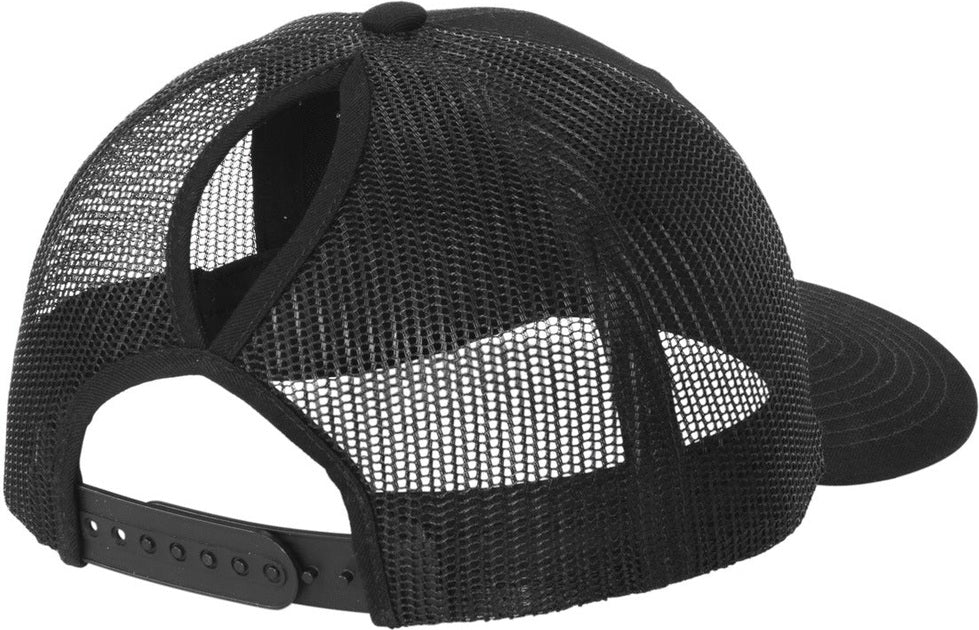 Rear View of Black Port Authority Snapback Ponytail Trucker Cap LC401