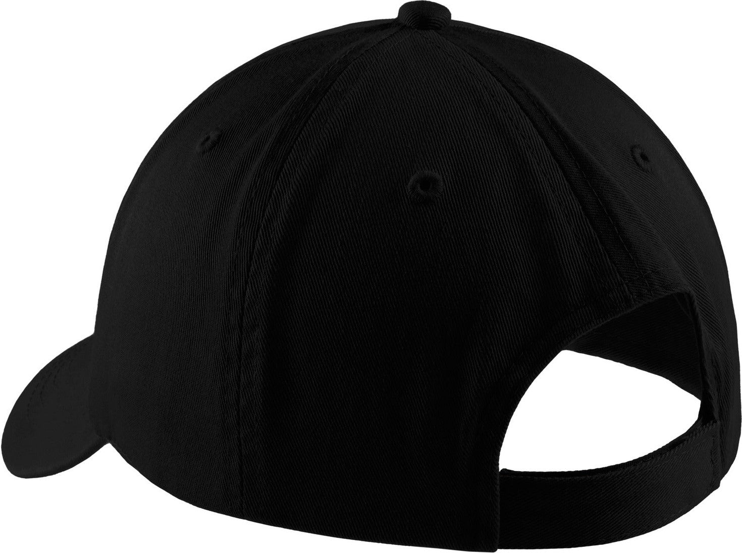 Front View of Black Port Authority Washed Twill Cap. CP78