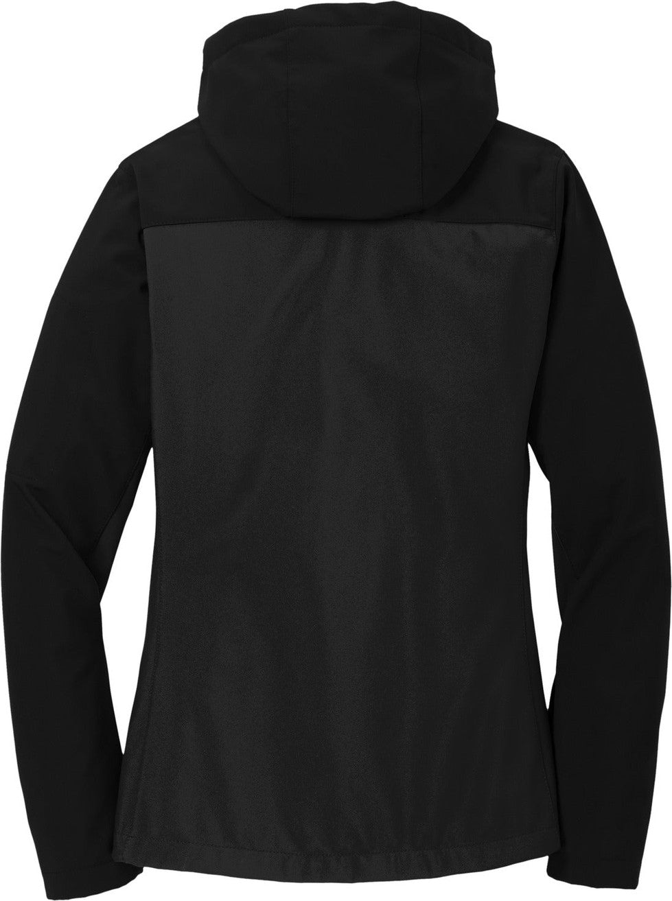 Rear View of Black Port Authority Women's Hooded Core Soft Shell Jacket. L335