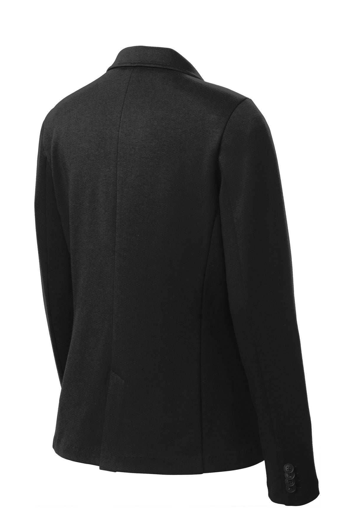 Front View of Black Port Authority Women's Knit Blazer. LM2000