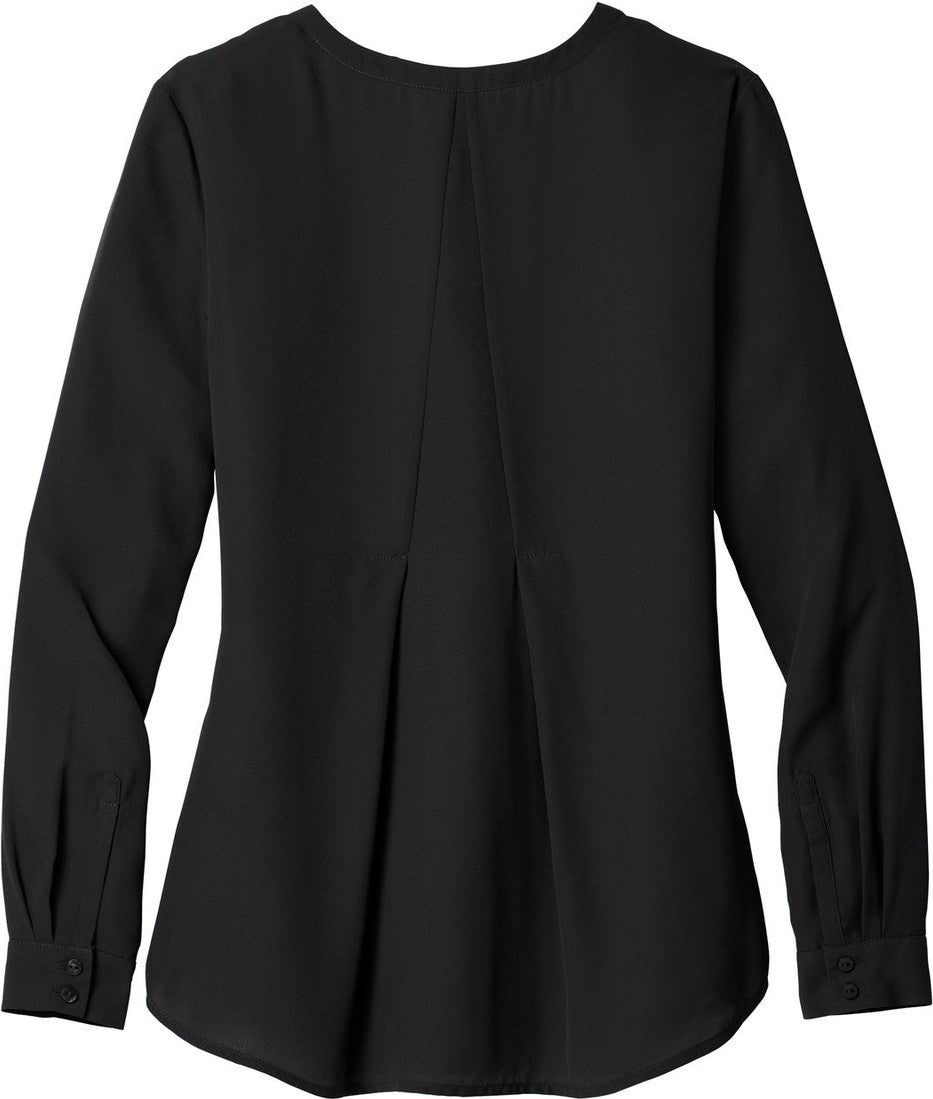 Front View of Black Port Authority Women's Long Sleeve Button-Front Blouse. LW700
