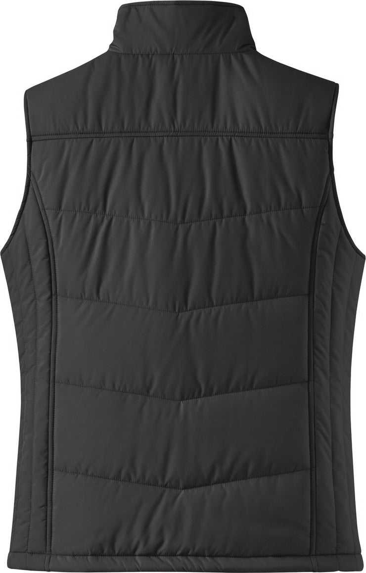 Rear View of Black Port Authority Women's Puffy Vest. L709