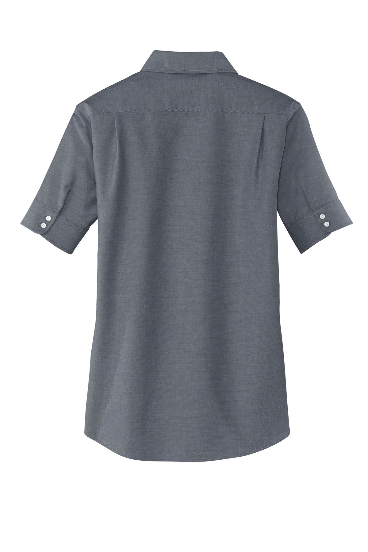 Front View of Black Port Authority Women's Short Sleeve SuperPro Oxford Shirt. L659