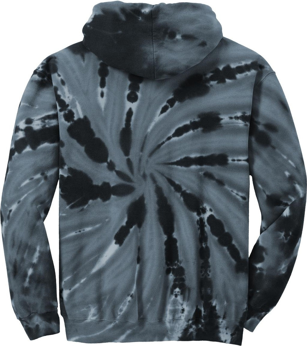 Front View of Black Port & Co Youth Tie-Dye Pullover Hooded Sweatshirt. PC146Y